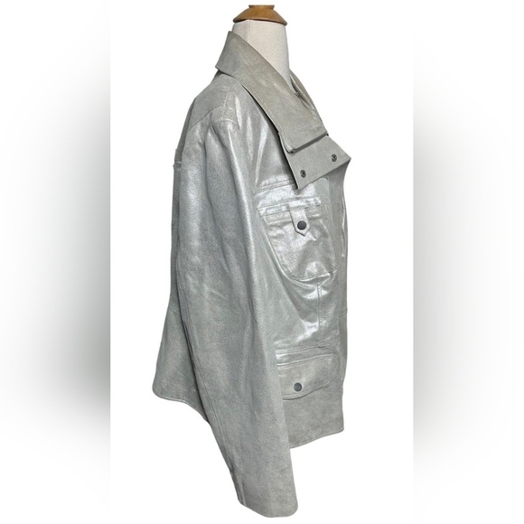 BRADLEY BAYOU METALLIC ICE BLUE LEATHER MOTO/BIKER JACKET XL - Picture 5 of 6